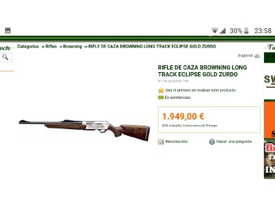 Rifle semiautomático Browning Long Track Eclipse Gold para zurdos