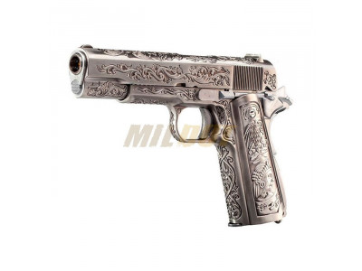 Pistola de airsoft WE M1911 - grabada, versión plata, gas blowback