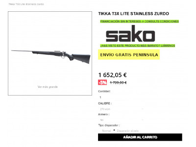 Tikka T3X Lite Stainless zurdo 270wsm